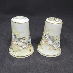 Vintage Hand Painted Japanese MORIAGE Dragonware Salt & Pepper Shaker Set White